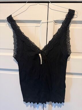 Madewell Black Lace-Trim Ribbed Tank Top